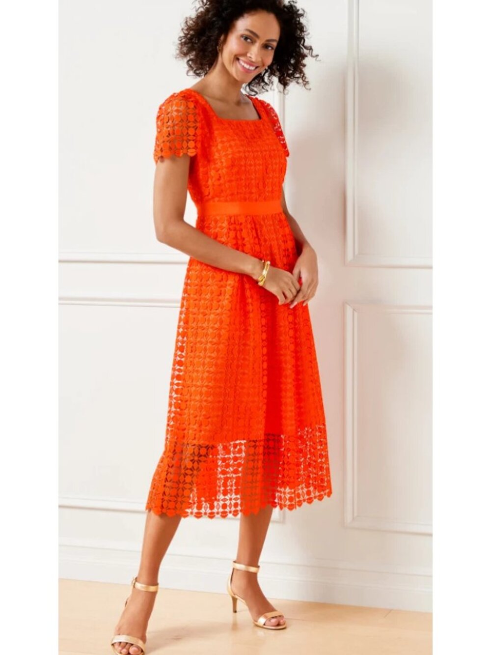 Orange Lace Fit & Flare Dress